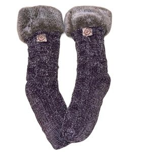 The Original Dearfoam Slipper Sox’s Lavender/Grey Fleece Lining Thick Warm Cozy